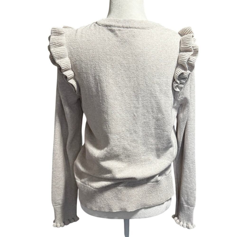 Grandma Embroidered Ruffle Sweater Women’s (L) Beige Knit Blue Ditsy Floral - Picture 3 of 7